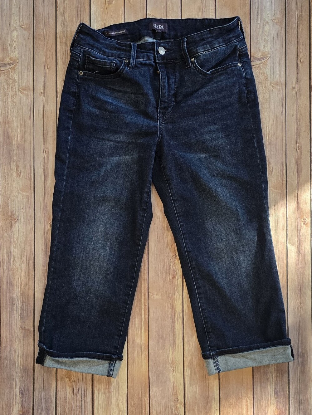 NYDJ Dark Blue Cropped Jeans with Cuffed Hem